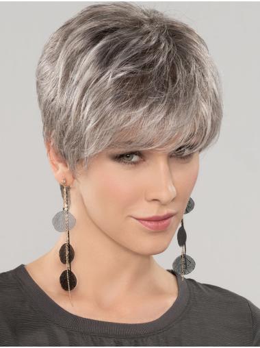 Short Grey Human Hair Wigs Straight Short 8" 100% Hand-Tied Good Grey Wigs