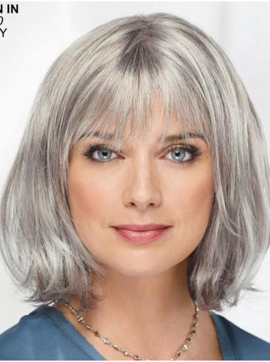 Grey Synthetic Wigs Straight Chin Length 12" Monofilament Sassy Grey Wigs