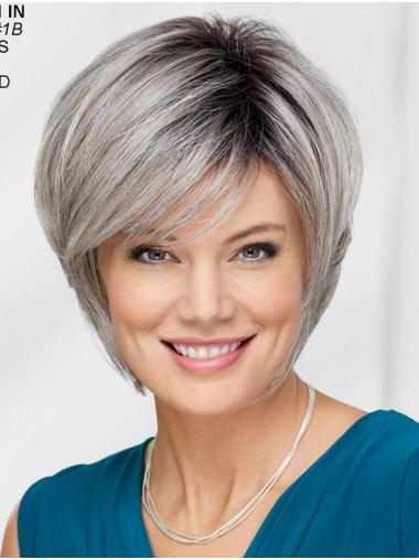 Grey Synthetic Wig Straight Chin Length 12" Capless Best Grey Wigs
