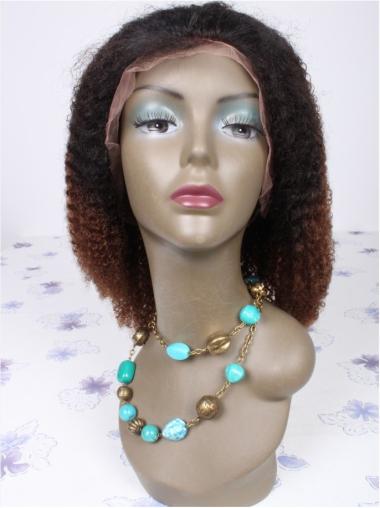 Medium Length Wigs Human Hair Ombre/2 Tone 16 Inches Affordable African American Real Hair Wigs Curly