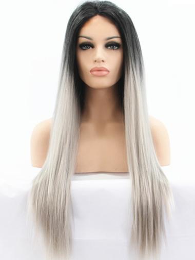 Long White Human Hair Wig Natural African American Wigs Straight 24" Affordable