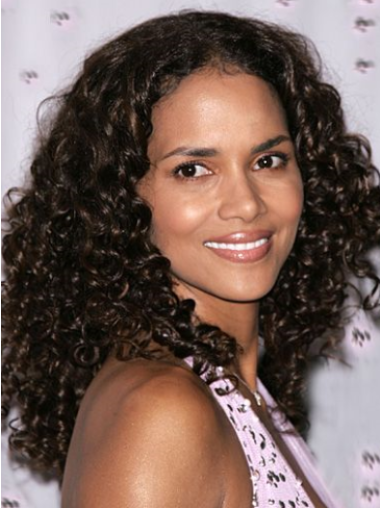 Human Hair Long Wigs With Bangs 100% Hand-Tied Long 16 Inches Flexibility Halle Berry Human Hair Wigs