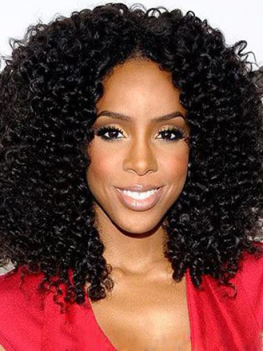 Medium Length Wigs Human Hair 16 Inches Shoulder Length Without Bangs Natural Hair Wig For Black Woman