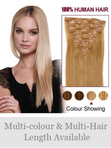 Straight New Blonde Real Hair Clip On Wigs