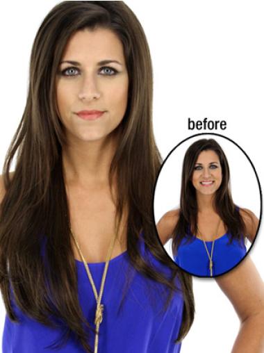 Discount Brown Long Synthetic Half Wig Hair Extensions