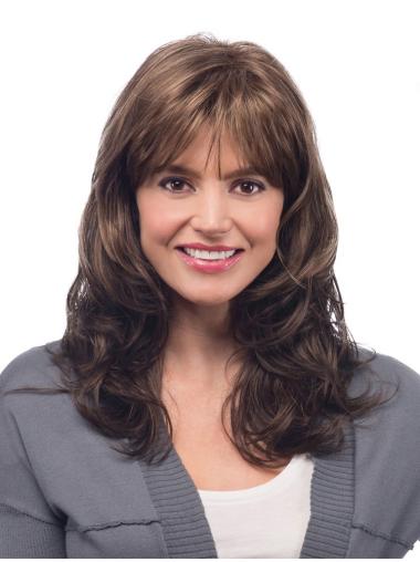 Wavy Long Wigs Hairstyles With Bangs Long 16 Inches Synthetic Wigs