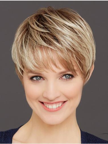 Synthetic Hair Wigs Blonde Straight Cropped Synthetic Mono Wig