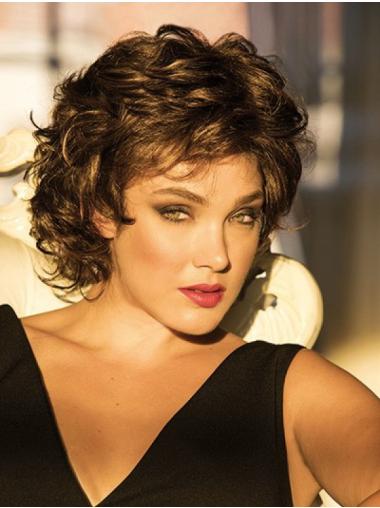 Short Curly Classic Wigs Brown Monofilament Curly Synthetic Classic Womens Wigs