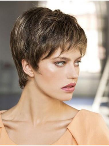 Synthetic Wigs Brown Straight Cropped Synthetic Monofilament Wig Sale