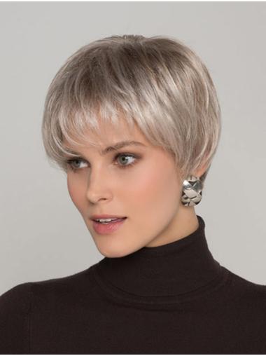 Synthetic Wigs That Look Real Straight Boycuts Monofilament Grey Short Hair Wigs