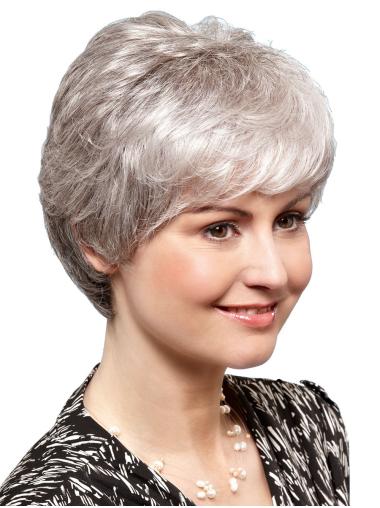 Short Grey Hair Wigs Short 8" 100% Hand-Tied Synthetic Ladies Grey Wigs