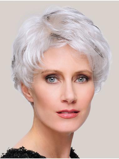 Short Grey Wigs 100% Hand-Tied Straight Cropped 6" Grey Ladies Wig