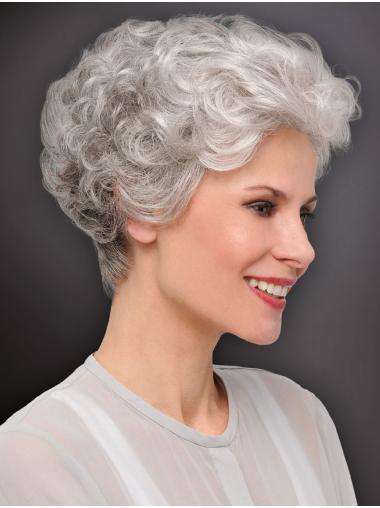 Short Curly Grey Wigs Monofilament Curly Cropped 6" Best Grey Wigs