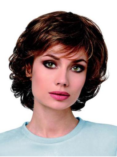 Curly Synthetic Wigs 10" Chin Length Curly Monofilament Brown High Quality Classic Wigs