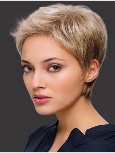 Synthetic Hair Wigs 6" Straight Monofilament Blonde Short Wigs