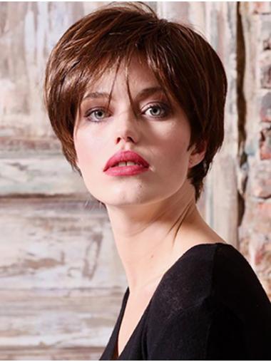 Short Straight Hair Wigs 6" Copper Layered Straight Synthetic 100% Hand-Tied Wig