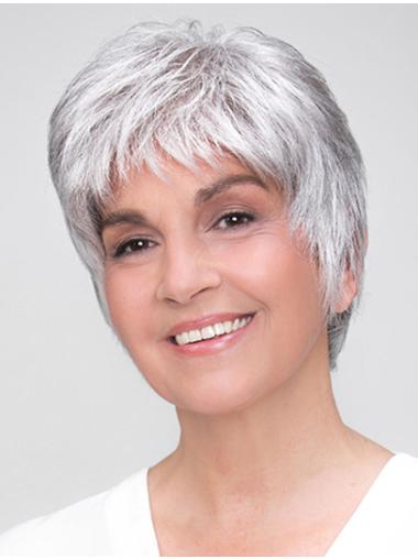 Short Straight Wigs Short 8" Straight Grey Boycuts Synthetic Wigs Good Quality