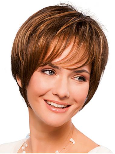 Straight Short Wigs 8" Copper With Bangs Straight Synthetic Hand Tied Wigs