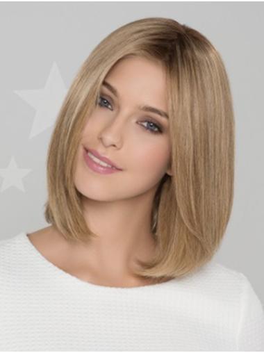 Medium Length Wigs Human Hair Shoulder Length Straight 12" Blonde Bobs Good Monofilament Wigs