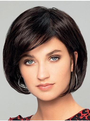 Short Stacked Bob Wigs 8" Straight Black Synthetic Short New Hand Tied Wigs
