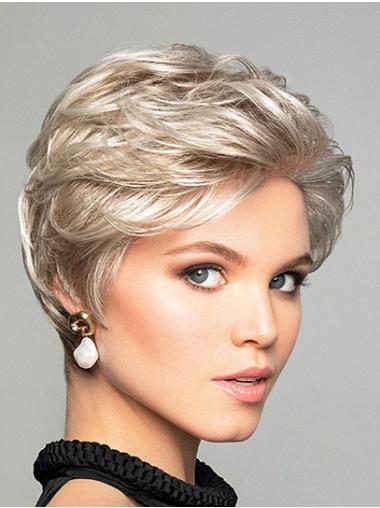 Short Wavy Wigs Synthetic 6" Wavy Platinum Blonde Short Synthetic Without Bangs Fabulous Lace Front Wigs