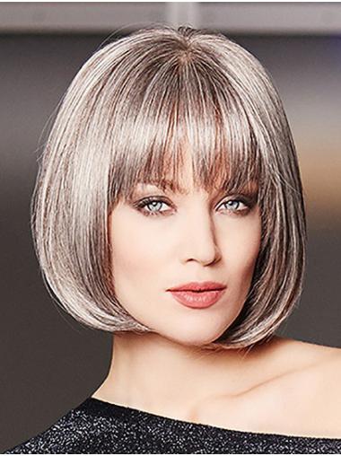 Synthetic Bob Wigs Chin Length Straight Platinum Blonde 10" Bobs High Quality Synthetic Wigs