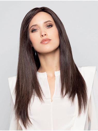 Long Human Hair Wig Straight Long 18" 100% Hand-Tied Without Bangs Comfortable Human Hair Wigs
