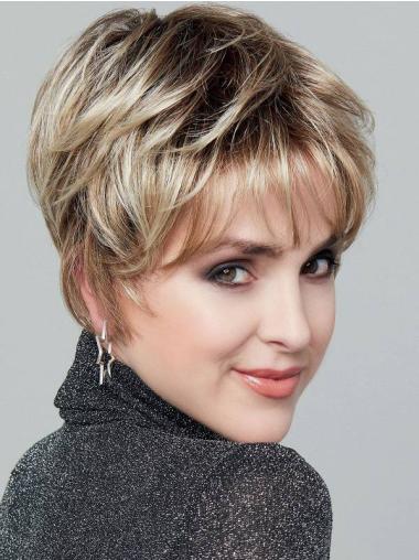 Short Synthetic Wigs 6" Straight Blonde With Highlights Layered Monofilament Incredible Short Wigs