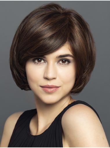 Short Bob Wig 10" Straight Black With Highlights Bobs Synthetic Hand Knotted Wigs