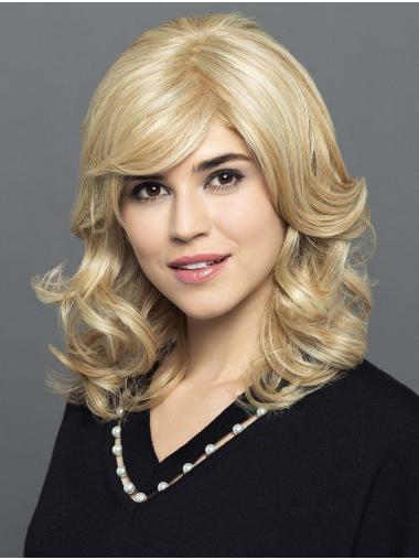 Curly Shoulder Length Wigs Shoulder Length 100% Hand-Tied Synthetic Curly Blonde Comfortable Lace Wigs