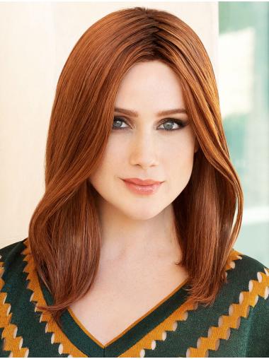 Human Hair Medium Wigs Straight Shoulder Length 14" 100% Hand-Tied Without Bangs Real Human Hair Wigs