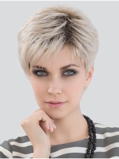 Short Straight Hair Wigs Short Monofilament Synthetic Straight Grey Lace Wig
