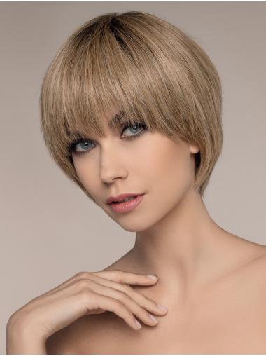 Short Human Hair Wigs With Bangs Straight Short 6" 100% Hand-Tied With Bangs Human Hair Wigs