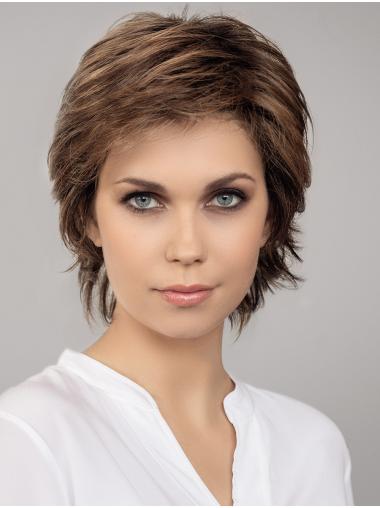 Short Layered Synthetic Wigs 8" Straight Brown Layered Monofilament Natural Short Wigs
