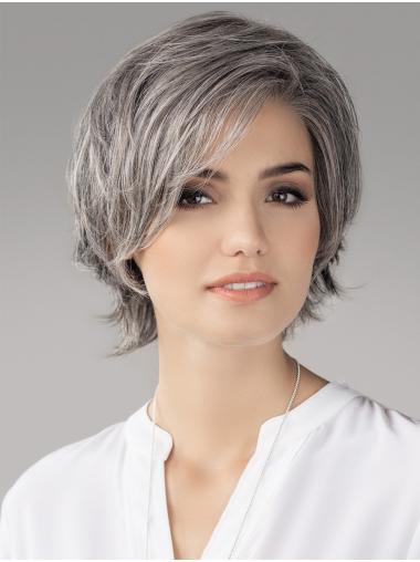 Short Layered Wigs 8" Straight Grey Layered Synthetic Monofilament Wigs