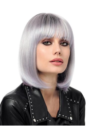 Bob Wigs With Use 12" Straight Grey Bobs Synthetic Sassy Monofilament Wigs