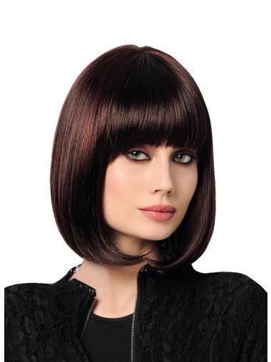 Short Bob Wigs Synthetic 12" Straight Black With Highlights Bobs Synthetic Affordable Monofilament Wigs