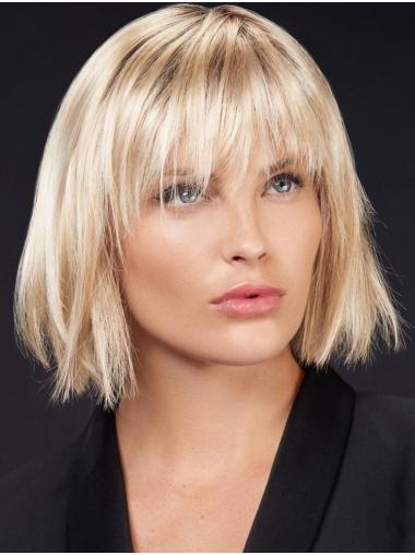 Bobbi Boss Wigs Chin Length 100% Hand-Tied Synthetic Straight Platinum Blonde Stylish Lace Wigs