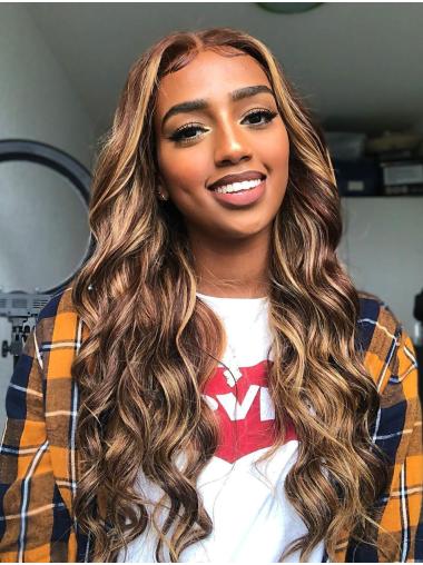 Long Wigs With Bangs Human Hair Brown Ombre Colored Lace Frontal Wig Human Hair Wig With Highlights