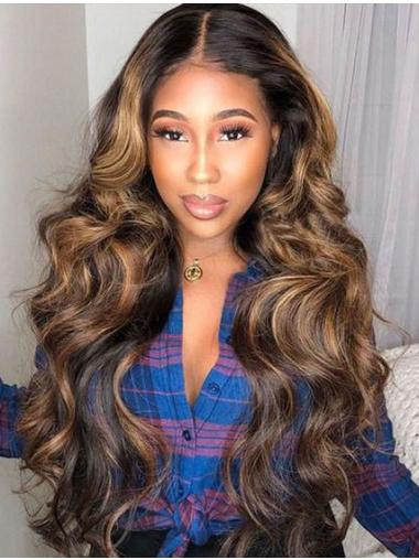 Human Hair Long Wigs With Bangs Body Wave Lace Front Wig Wigs With Highlights 100% Human Hair Pre Plucked For Women