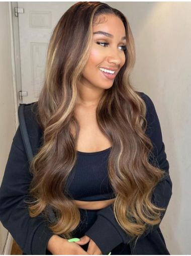 Long Brown Wig Human Hair Brazilian Body Wave Lace Frontal Wig Pre Plucked Highlights Lace Front Wigs