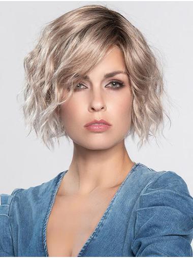 Hair Wigs Without Bangs Chin Length Monofilament Platinum Blonde Curly Without Bangs Durable Synthetic Wigs