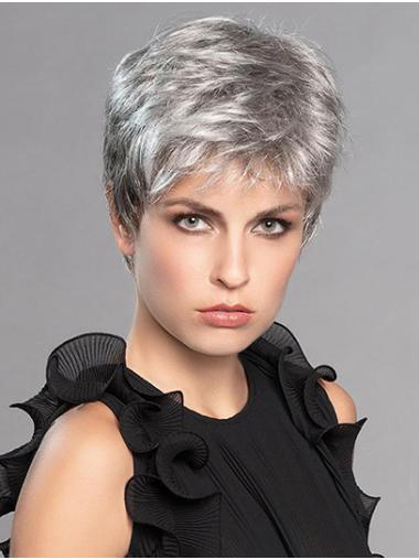 Short Layered Wig 6" Straight Synthetic Monofilament Platinum Blonde Natural Short Wigs