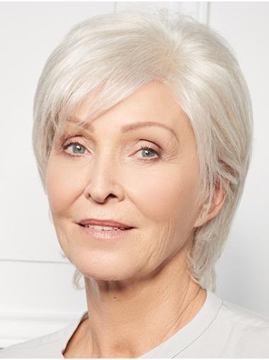 Straight Layered Wig 10" Straight Synthetic Monofilament Grey Short Wig