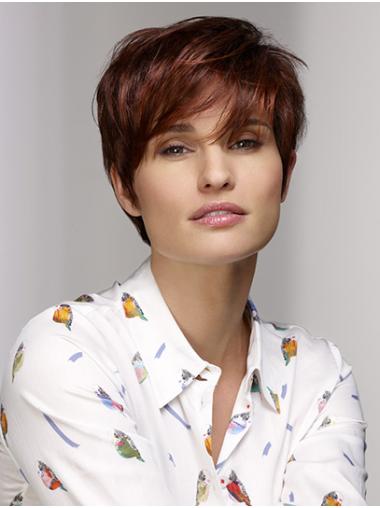 Straight Hair Wigs With Bangs Short 100% Hand-Tied Auburn Straight With Bangs Synthetic Wigs Sale