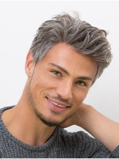 Silver Grey Human Hair Wigs Straight Grey Lace Front Remy Human Hair 6" Good Men Wigs