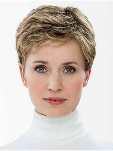 Short Wavy Wig 4" Wavy Brown Cropped Boycuts Ladies Lace Front Wigs