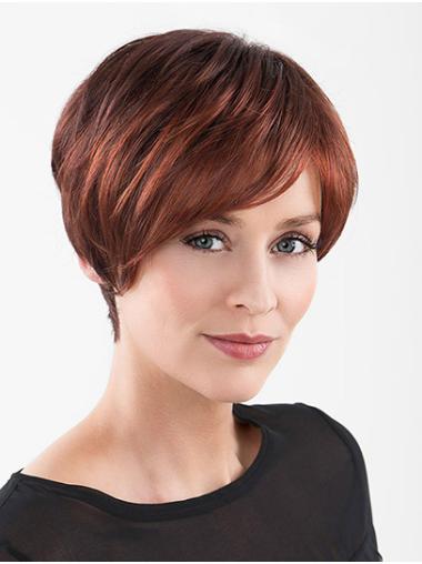 Light Straight Wig With Bangs Short 100% Hand-Tied Red Straight With Bangs Synthetic Wigs For Women