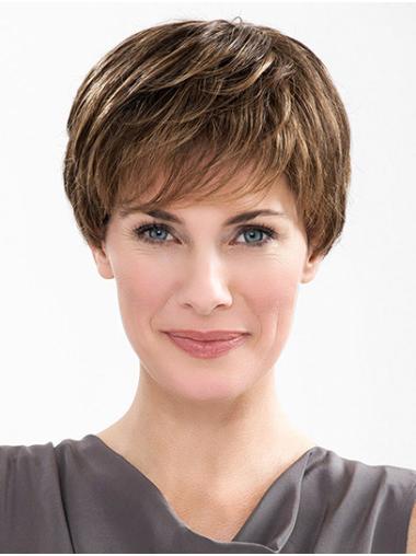 Layered Straight Wig 6" Straight Synthetic 100% Hand-Tied Brown Short Wigs For Sale