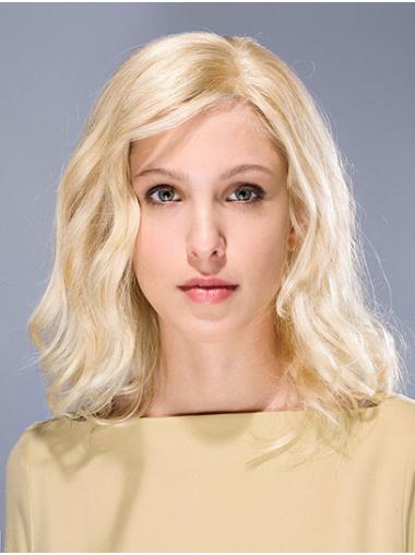 Wigs Shoulder Length 14" Wavy Blonde Shoulder Length Without Bangs Glue Less Lace Wigs